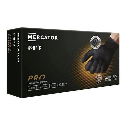 Mercator GoGrip Nitril PRO védőkesztyű L méret 50db Black/Fekete, erősített