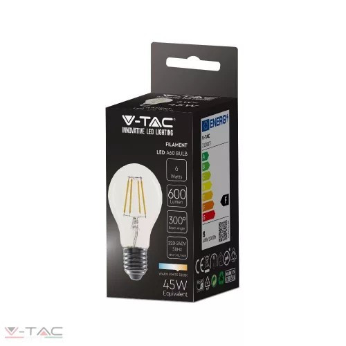 V-TAC 6W Retro LED izzó Filament E27 A60 4000K (214303)