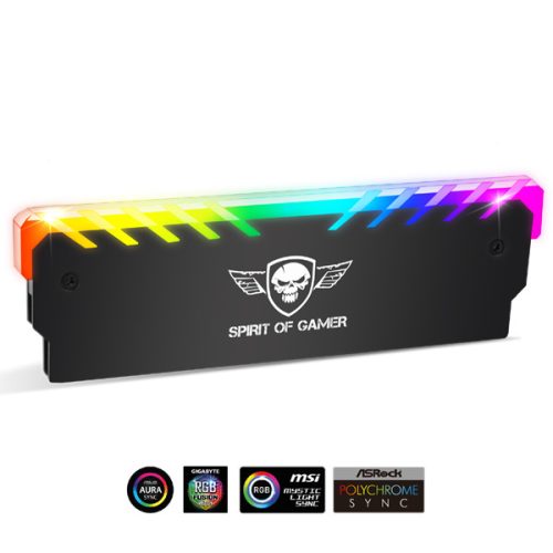 Spirit of Gamer Memória Hűtő - HEATSINK RGB MEMORY (DDR3/DDR4, RGB, aluminium, fekete)