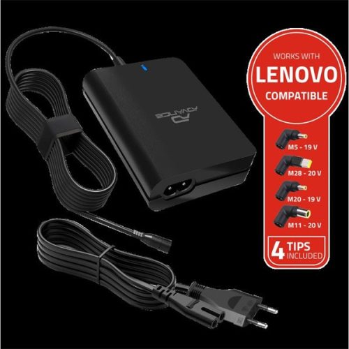 Advance Notebook töltő - Universal Charger for LENOVO Laptops (90W, 4 csatlakozó, automata feszültség érzékelés, fekete)