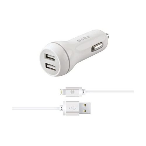 S-Link Autós töltő - SW-C530 (2db USB, 5V/2.1A, 5W, Micro USB, 100cm adat+töltőkábel, fehér)