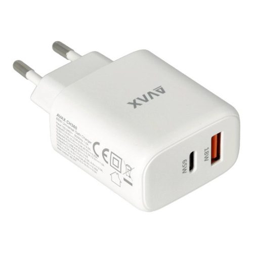 AVAX CH360 SPEEDY 65W GaN hálózati töltő USB A (QC)+Type C (PD3.0), fehér